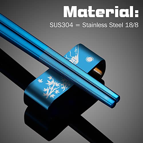 Metal Chopsticks Reusable 2 Pairs Titanium Plated 18 (Blue)