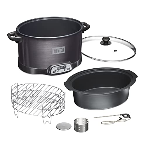 BRANDS 2-in-1 Indoor Electric Smoker & Programmable Slow Cooker, 6 Quart, With 3-Tier Smoking Rack for Meat, Cheese and More, Dishwasher Safe Crock, Temperature Probe, Black (03-2500-W) (Black (No Party Dipper) / 6 Quart)