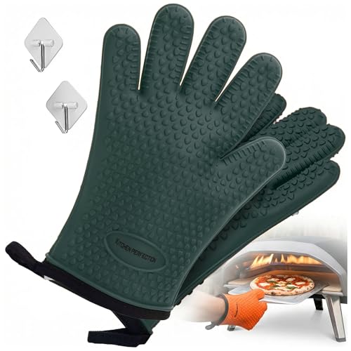 XL Silicone Pizza Oven Gloves Heat Resistant Oven Mitts (Timber Green / X-Large)