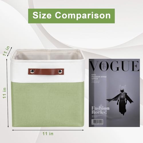 Collapsible Fabric Storage Cubes 11x11 Cube Storage Bins (Green / Off-White / Cube - 11"x11"x11")