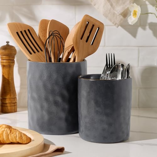 Ceramic Utensil Holder (Matte Dark Charcoal)