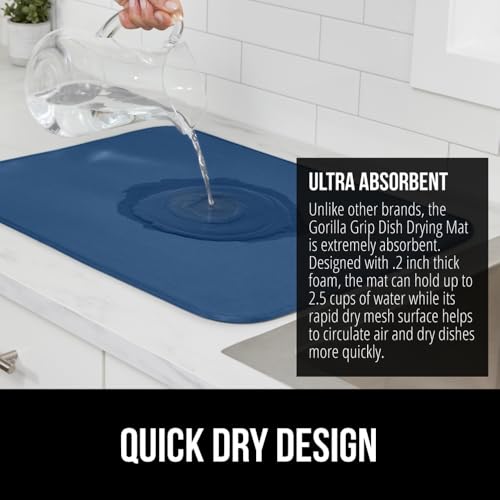 Ultra Absorbent Microfiber Dish Drying Mat (18" x 16" / Microfiber / Blue)