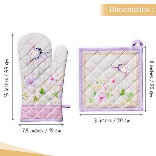 100% Cotton Oven Mitt & Pot Holder Set (092 - Magnolia Mornings / 7.5" x 13" & 8" x 8" (Oven Mitt & Pot Holder))