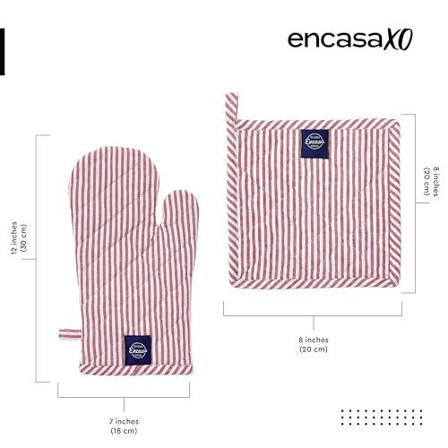 Oven Mitts and Pot Holders Set (Oven Glove + Pot Holder / Ticking Red)