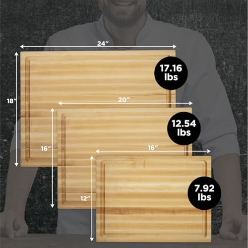 16" Classic Maple Reversible Cutting Board with Juice Groove (16"L x 12"W)