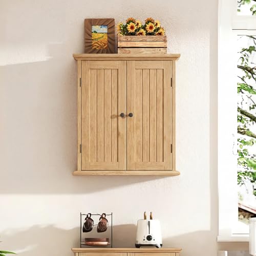 Bathroom Wall Cabinet with 2 Doors (Natural / 8.8"D x 21.1"W x 24"H)