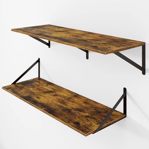 32W x 12D Deep Floating Shelves Set of 2 Rustic Brown (Rustic Brown With Black Metal Bracket / 32Wx12Dx5.8H)