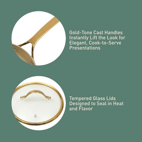 Pots and Pans Set (Almond Cream w/ Gold Handle / 8-Piece Cookware Set)