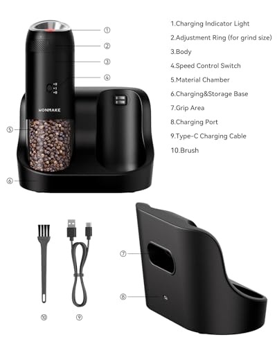 Gravity Electric Salt and Pepper Grinder Set with Charging Base (Updated-Black / Set)