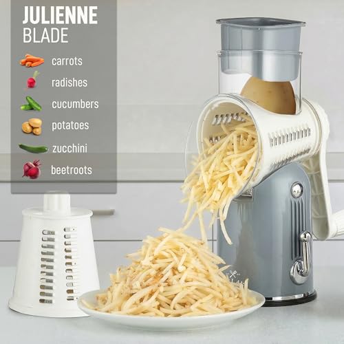 Rotary Cheese Grater Manual Hand Crank 5 Blade Shredder (5 Blades / Classic | Gray)
