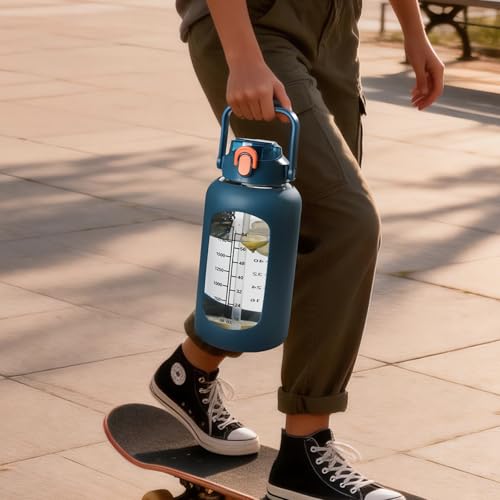 84oz Glass Water Bottle with Straw (Blue / 84 Ounces)