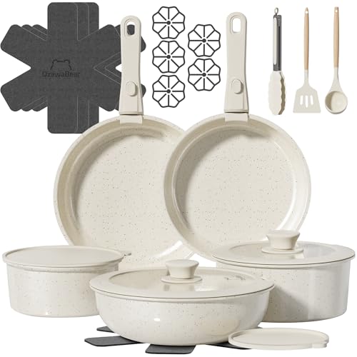 23 Pcs Pots and Pans Set Non Stick (Cream White / 23Pcs)