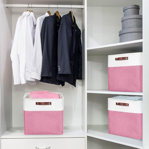 13x13 Cube Storage Bins (Pink / Off-White / Cube - 13"x13"x13")