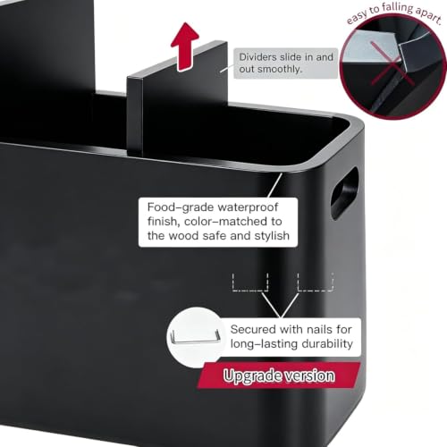 Wooden Kitchen Utensil Holder Organizer for Counter or Countertop (black / 3 Compartment)