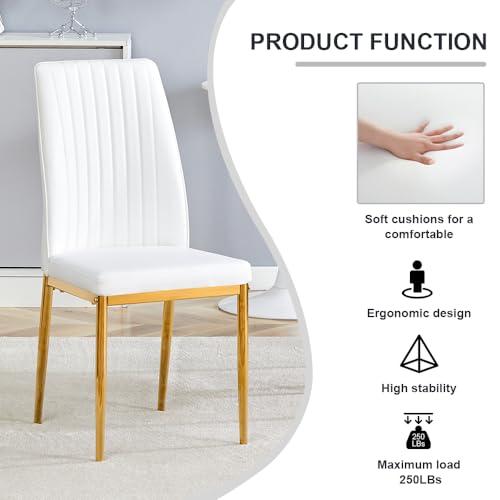 White Dining Chairs Set of 8 Leather Modern Kitchen Chairs with Metal Legs Armless Upholstered Chair for Dinner Room (G- White)