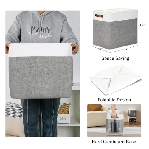 Storage Baskets 17 inch Large Basket for Blanket Living Room (White&Grey / XXL-17"x12"x15")