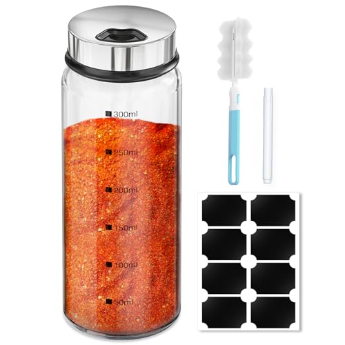 10oz Glass Spice Jar with Adjustable Pour Holes Scale Lines (10oz / 300ml)