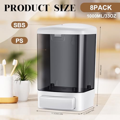 8 Pcs Wall Mounted Soap Dispenser (Black / 33.8 oz 1000 ml)
