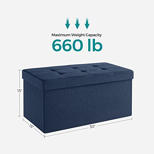 30 Inches Folding Storage Ottoman Bench (Midnight Blue / 15"D x 30"W x 15"H (without Flipping Lid))