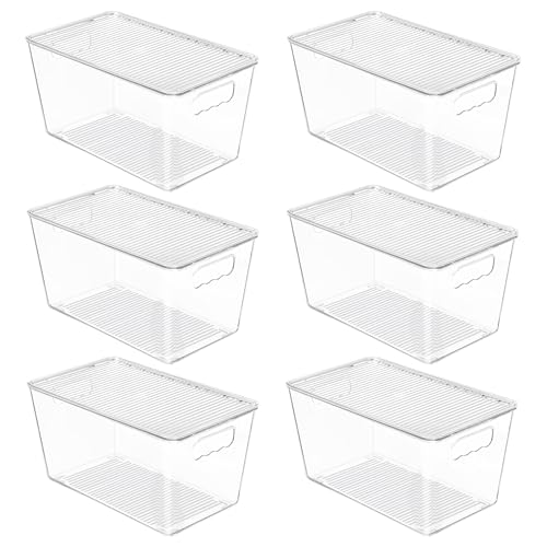 6 Pack Clear Stackable Storage Bins with Lids and Handles (6 Count)