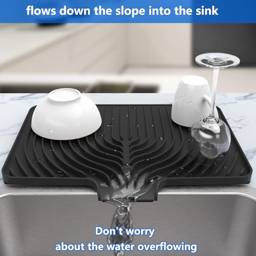 Dish Drying Mat for sink with a bulged edge (18"×12"Raised Sink / Black)