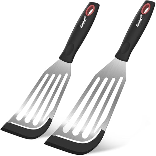 2 Piece Silicone Fish Spatula for Nonstick Cookware (Black)