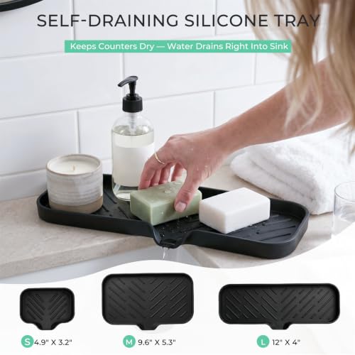 Silicone Soap Dish with Drain Spout (Black / L(12"×4"))