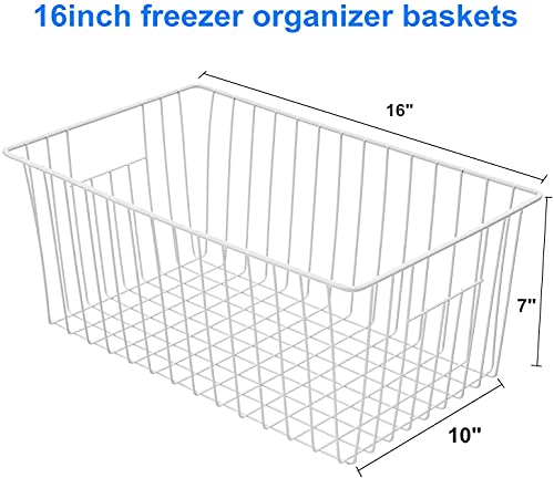 Large Wire Storage Baskets Freezer Organizer Baskets (16in x 9.8in x 7in(4Pack) / White, 4Pack)