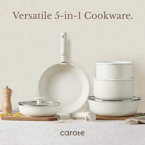 19pcs Pots and Pans Set Non Stick (Cream White / 19 Piece)