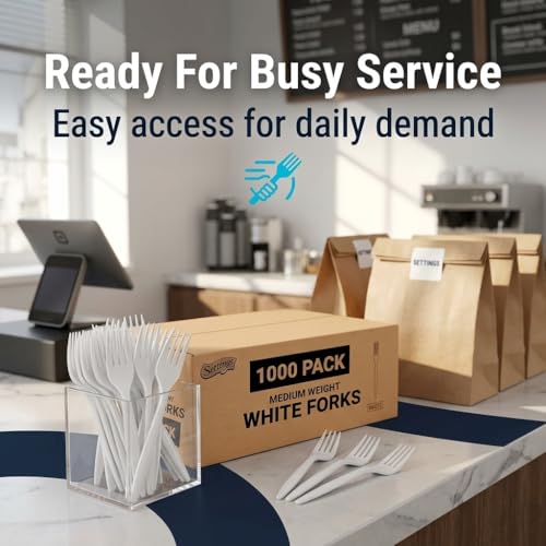 Plastic Forks White Heavy Duty Disposable Cutlery (1 Case Forks (1000))