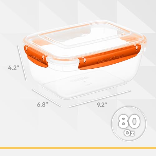Plastic Food Storage Containers with Airtight Lids (80 oz / Orange)