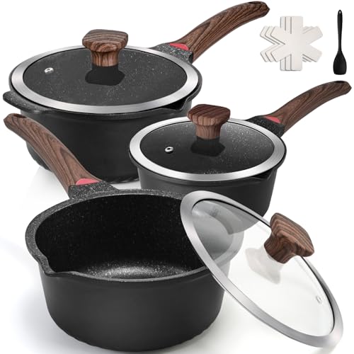 10PCS Sauce Pan Set (Black / 2 Quarts + 3 Quarts + 4 Quarts)