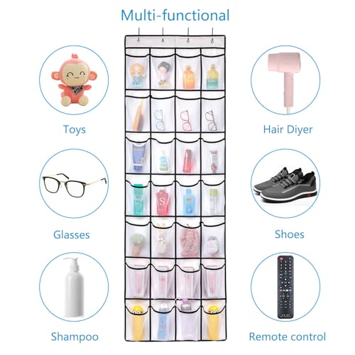 2 Pack 28 Pocket Over the Door Shoe Organizer (White-2 pack of 28)