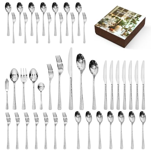 45 Pcs 18 10 Steel Silverware Set with Serving Utensils (45-Piece / Silver)