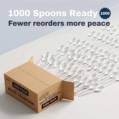 Plastic Spoons White Heavy Duty Disposable Teaspoons (1 Case Teaspoons (1000))