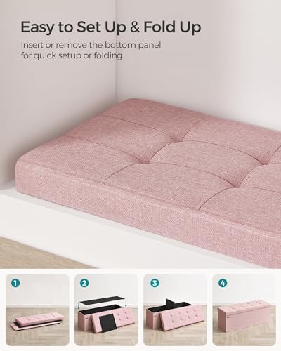 43.3 Inches Folding Storage Ottoman Bench (Jelly Pink / 15"D x 43"W x 15"H (without Flipping Lid))