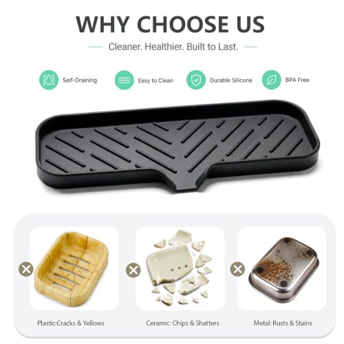 Silicone Soap Dish with Drain Spout (Black / L(12"×4"))