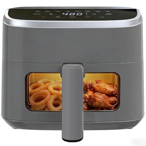 8-in-1 Air Fryer 4 Qt, Digital Preset Airfryer with Visible Window, Nonstick and Dishwasher-Safe Basket for Chips, Bake, Wings, 60-Min Timer, 1500W, Gray (Gray-4 Qt / 4 Qt)