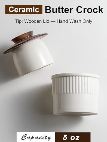 Butter Crock with Lid for Countertop (White / Stripe-3.94"dia)