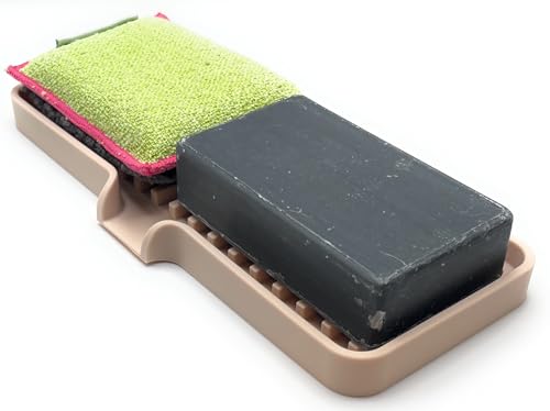 Silicone Soap Dish Tray and Sponge Holder with Drain Chute (Sand Dollar / (MD) 9"x3.5")