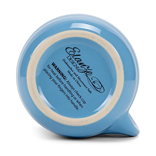 Ribbed 14 ounce Ceramic Stoneware Handwarmer Mugs Set of 4 (4 count / Ice Blue)