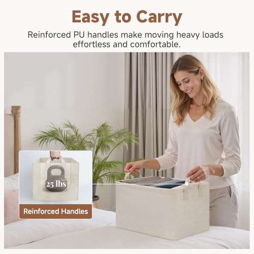 Fabric Storage Bins (Beige（Cotton-linen） / 14 ¾" L x 10 ¼" W x 8 ¼" H)