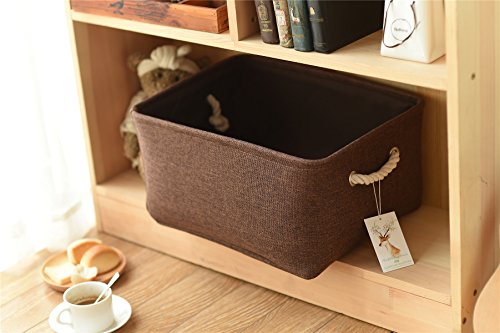 Decorative Basket Rectangular Fabric Storage Bin Organizer Basket with Handles for Clothes Storage (Brown / Large - 15Lx10.5Wx8H)