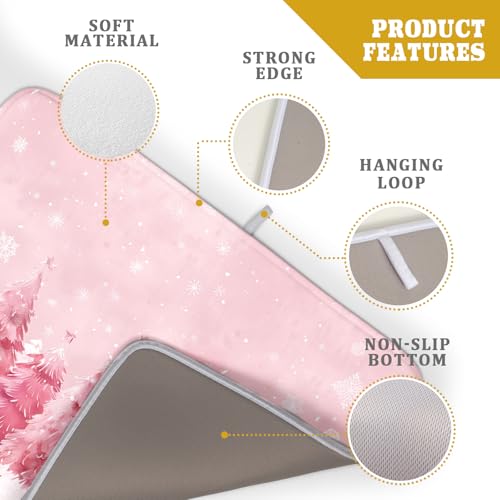 Pink Trees Dish Drying Mats Christmas Snowy Decor Drying Pad Kitchen Countertop Drainer Rack Mat 18 X 24 Inch (Pine Forest 4720 / 24" x 18")