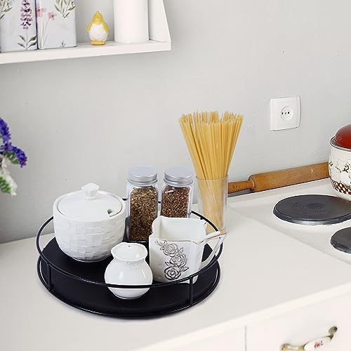 2 Pack ] 9" & 10" Black Wood Lazy Susan Organizers with Steel Sides