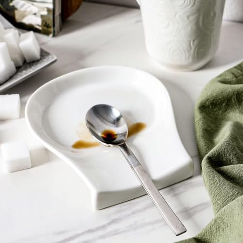 HOMBENE Porcelain Spoon Rest for Kitchen Counter Ceramic Small (4 Count)