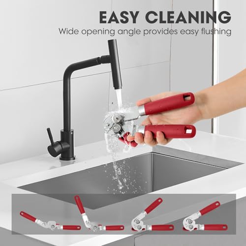 Manual Can Opener Hand Held with Magnet for Home Kitchen (Red)