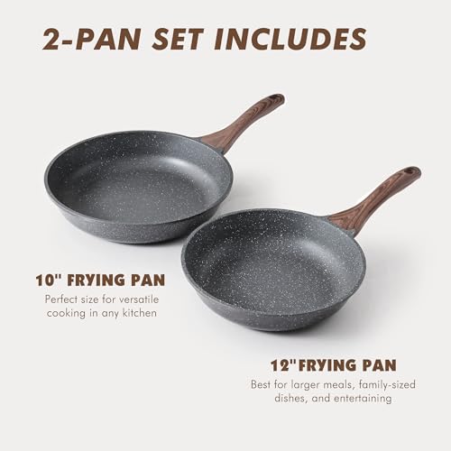 Swiss Granite Coating Nonstick Frying Pans (Gray / 10+12 Inch)
