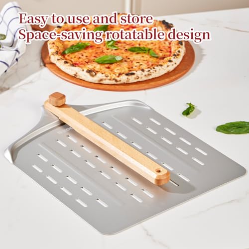 15x12 Inch Pizza Stone & 12 Inch Rotatable Pizza Peel Set (15" x 12" | With Pizza Peel)