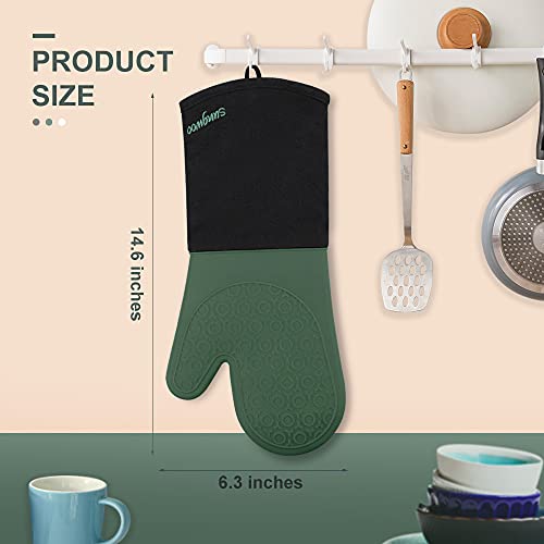 Silicone Oven Mitts (Midnight Green & Black / 14.6in Oven Mitts)